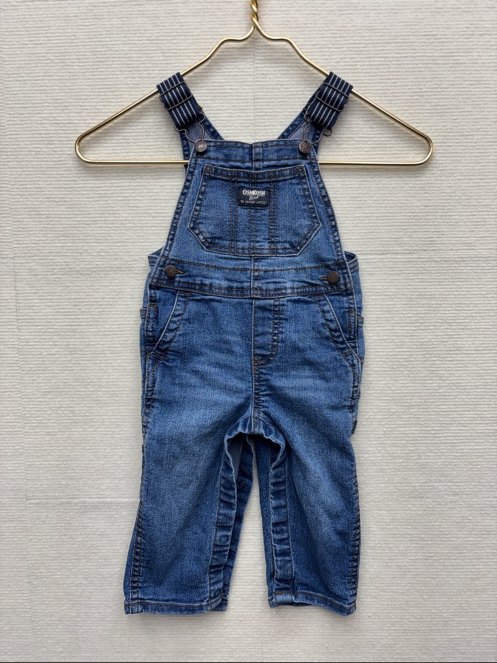 OshKosh B'gosh Dark Blue Denim Overalls with Striped Straps 18M